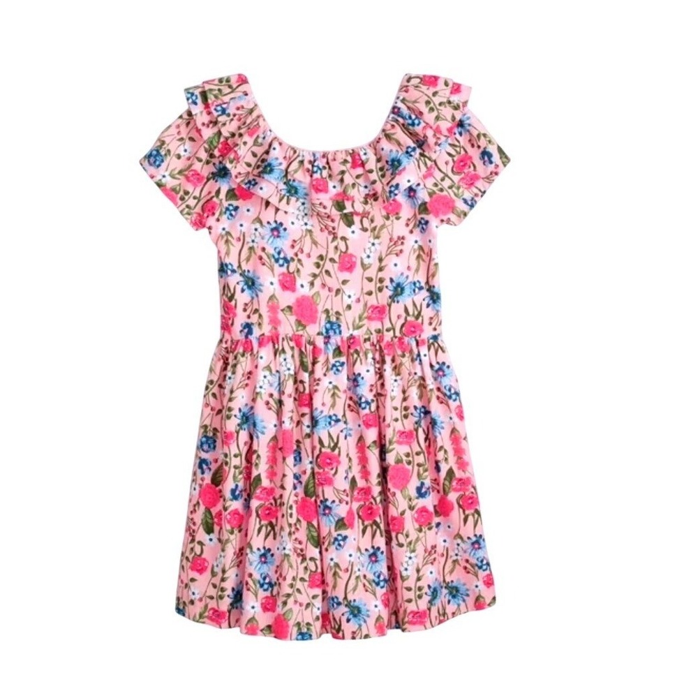 Scotch & Soda Girls Woven Pink Floral Ruffle Dress XS 4/5